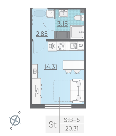 Студия 20.31 м²