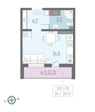 Студия 25 м²