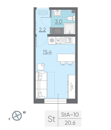 Студия 20.6 м²