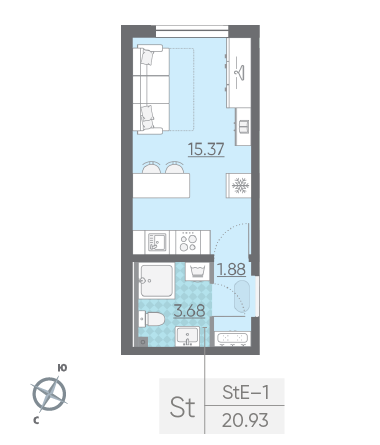Студия 20.93 м²