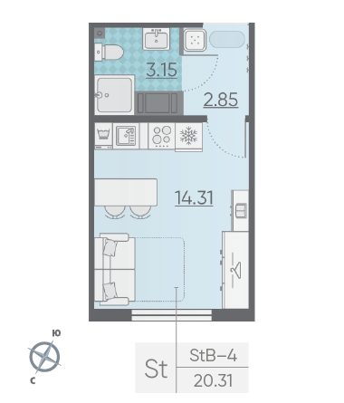 Студия 20.31 м²