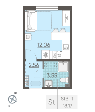 Студия 18.17 м²