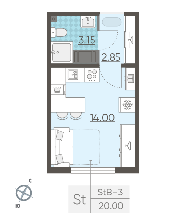 Студия 20 м²