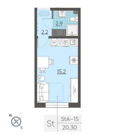 Студия 20.3 м²