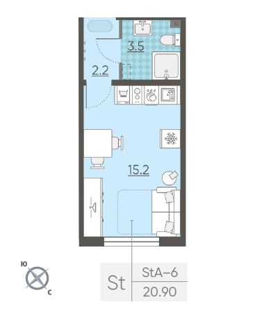 Студия 20.9 м²
