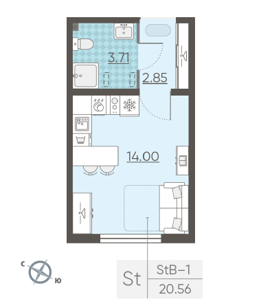 Студия 20.56 м²