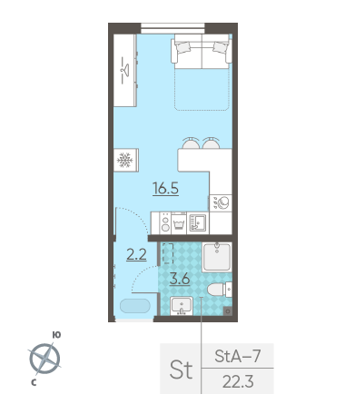 Студия 22.3 м²