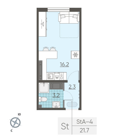 Студия 21.7 м²