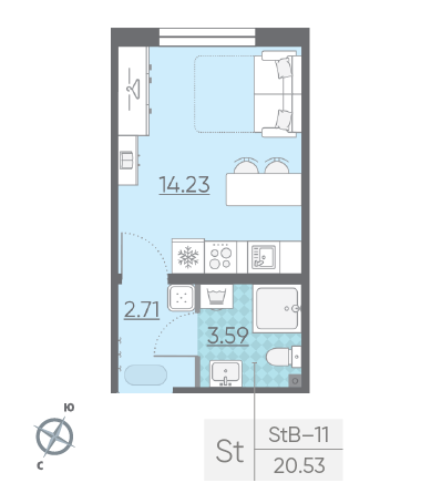 Студия 20.53 м²