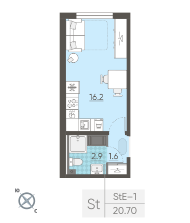 Студия 20.7 м²