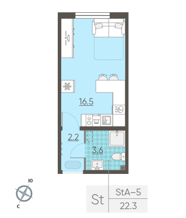 Студия 22.3 м²