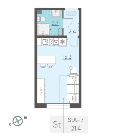 Студия 21.4 м²