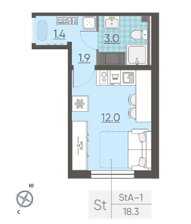 Студия 18.3 м²