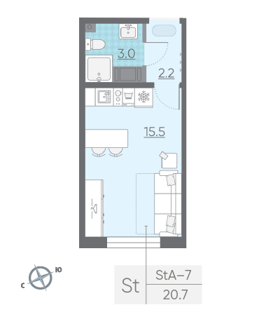 Студия 20.7 м²