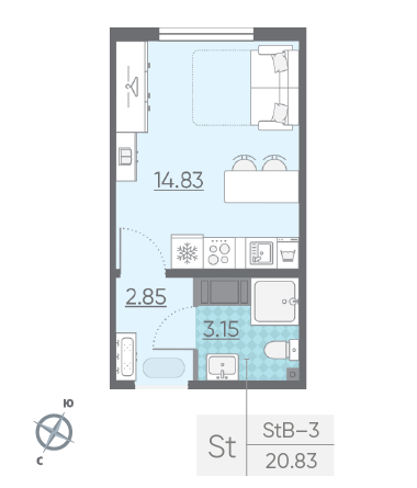 Студия 20.83 м²