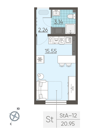 Студия 20.95 м²