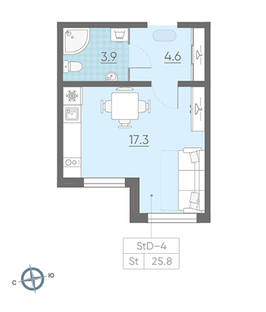 Студия 25.8 м²