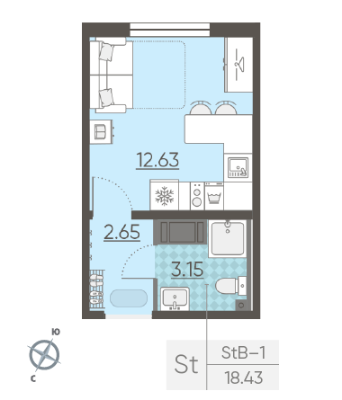 Студия 18.43 м²