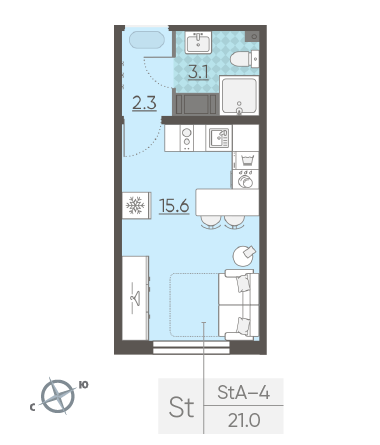 Студия 21 м²