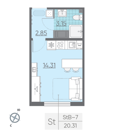 Студия 20.31 м²