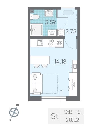 Студия 20.52 м²