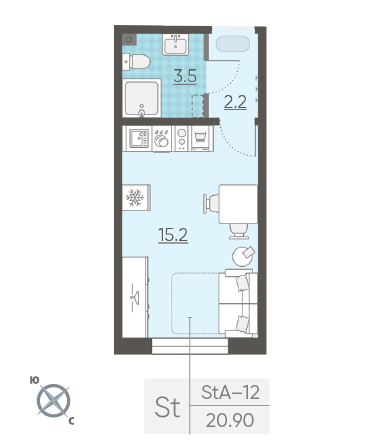 Студия 20.9 м²