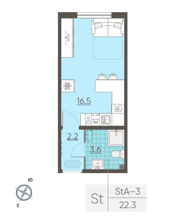 Студия 22.3 м²
