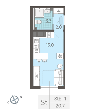 Студия 20.7 м²