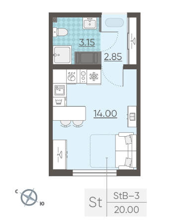 Студия 20 м²