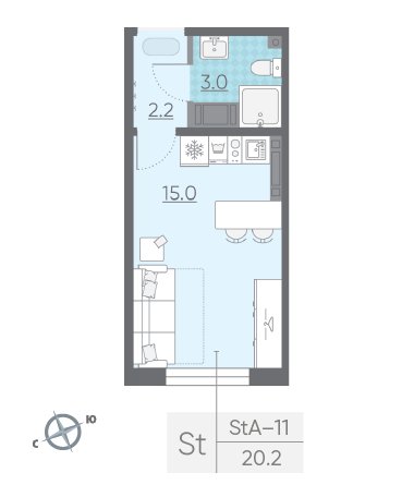 Студия 20.2 м²
