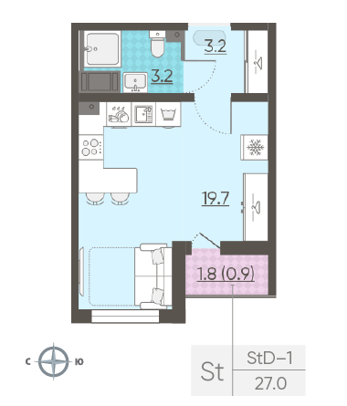 Студия 27 м²