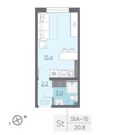 Студия 20.8 м²