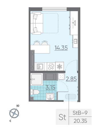 Студия 20.35 м²