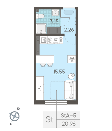 Студия 20.96 м²