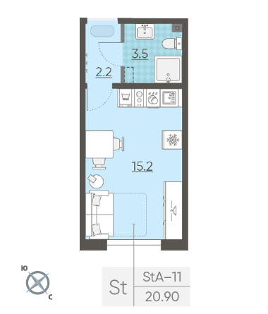 Студия 20.9 м²