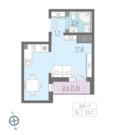 Студия 23.7 м²