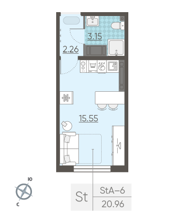 Студия 20.96 м²