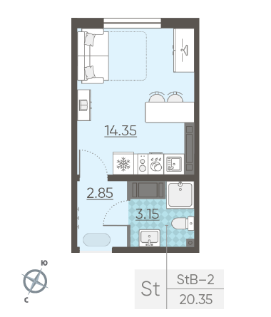 Студия 20.35 м²