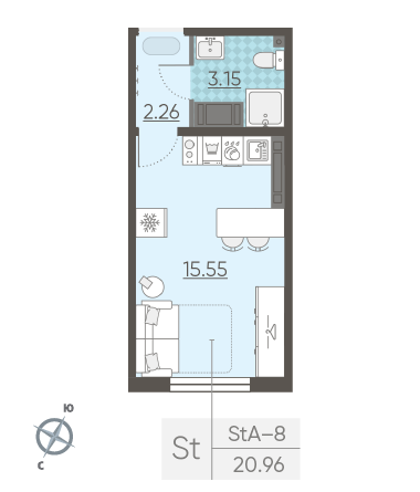 Студия 20.96 м²