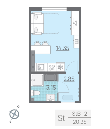 Студия 20.35 м²