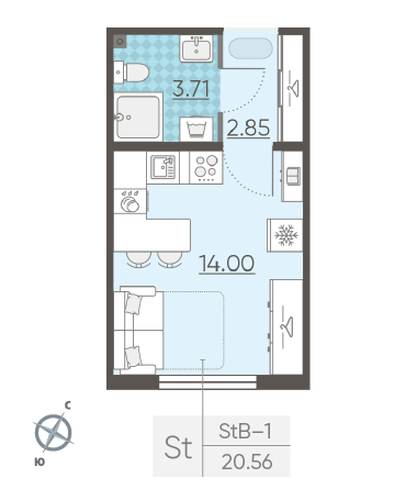 Студия 20.56 м²