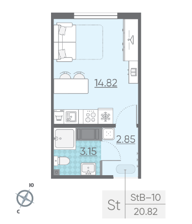 Студия 20.82 м²