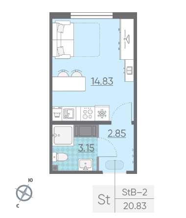 Студия 20.83 м²