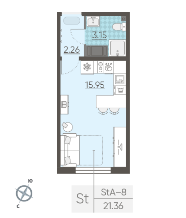 Студия 21.36 м²