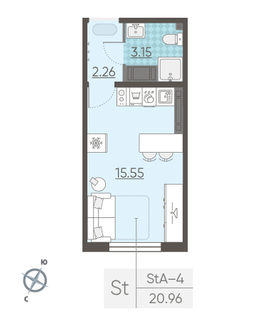 Студия 20.96 м²
