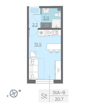 Студия 20.7 м²