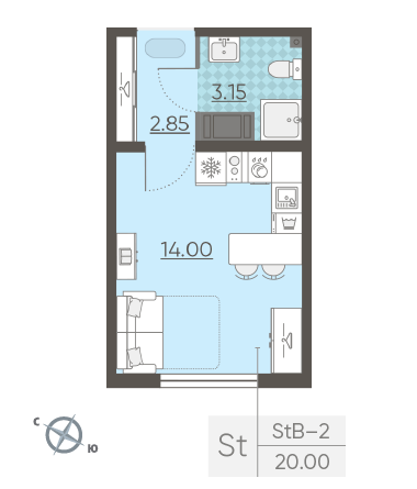 Студия 20 м²