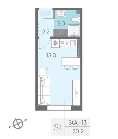 Студия 20.2 м²