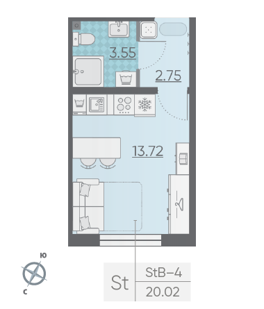 Студия 20.02 м²