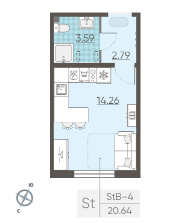 Студия 20.64 м²